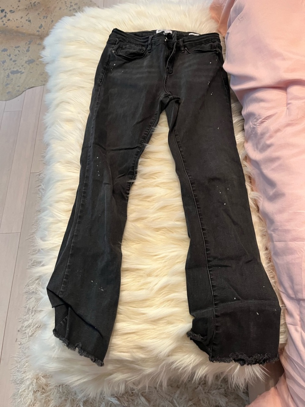 William Rast Black Flare Jeans with Paint-Speck Detail